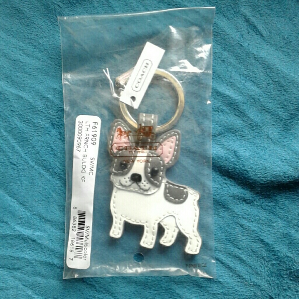 Coach Boston Terrier/ French Bldg leather keychain