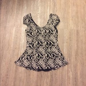 Blue and white fit and flare blouse