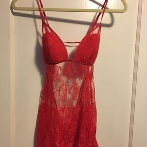 Victoria Secret Red Backless Lace Babydoll Slip