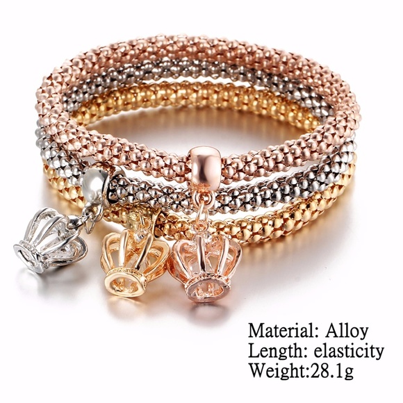 3 PCS Crowns Crystal Multi Toned Bracelet Set - Picture 2 of 3