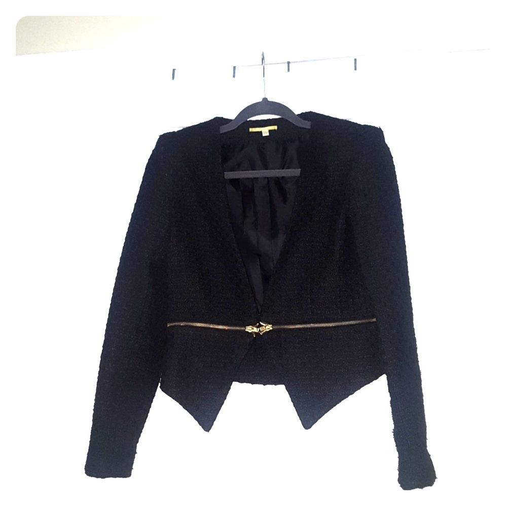 Gianni Bini Black Zipper Textured Jacket/Blazer