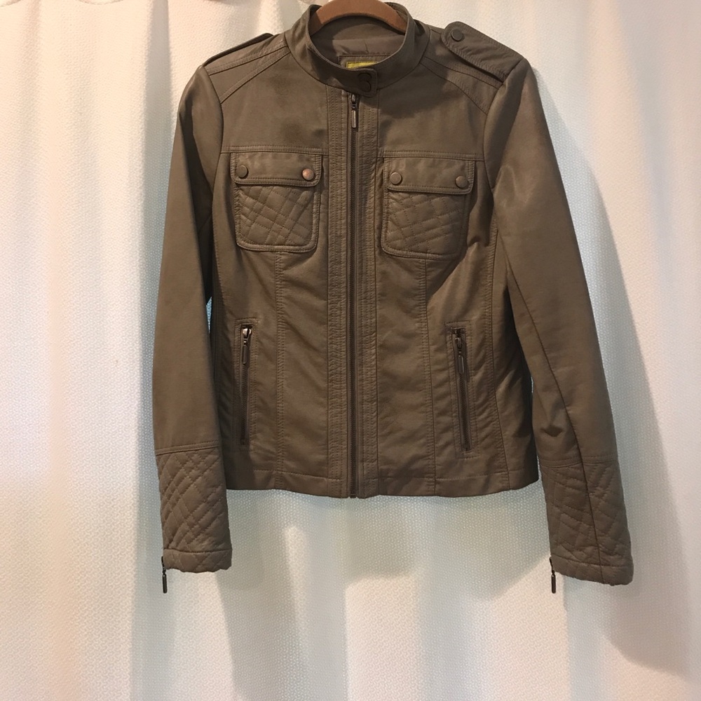 Grey Leather Moto Jacket by Ashley B.