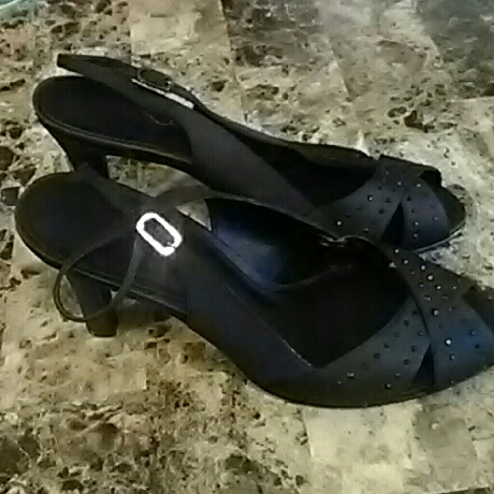 Mina  Black  Shine Stone  Open Toes Heels