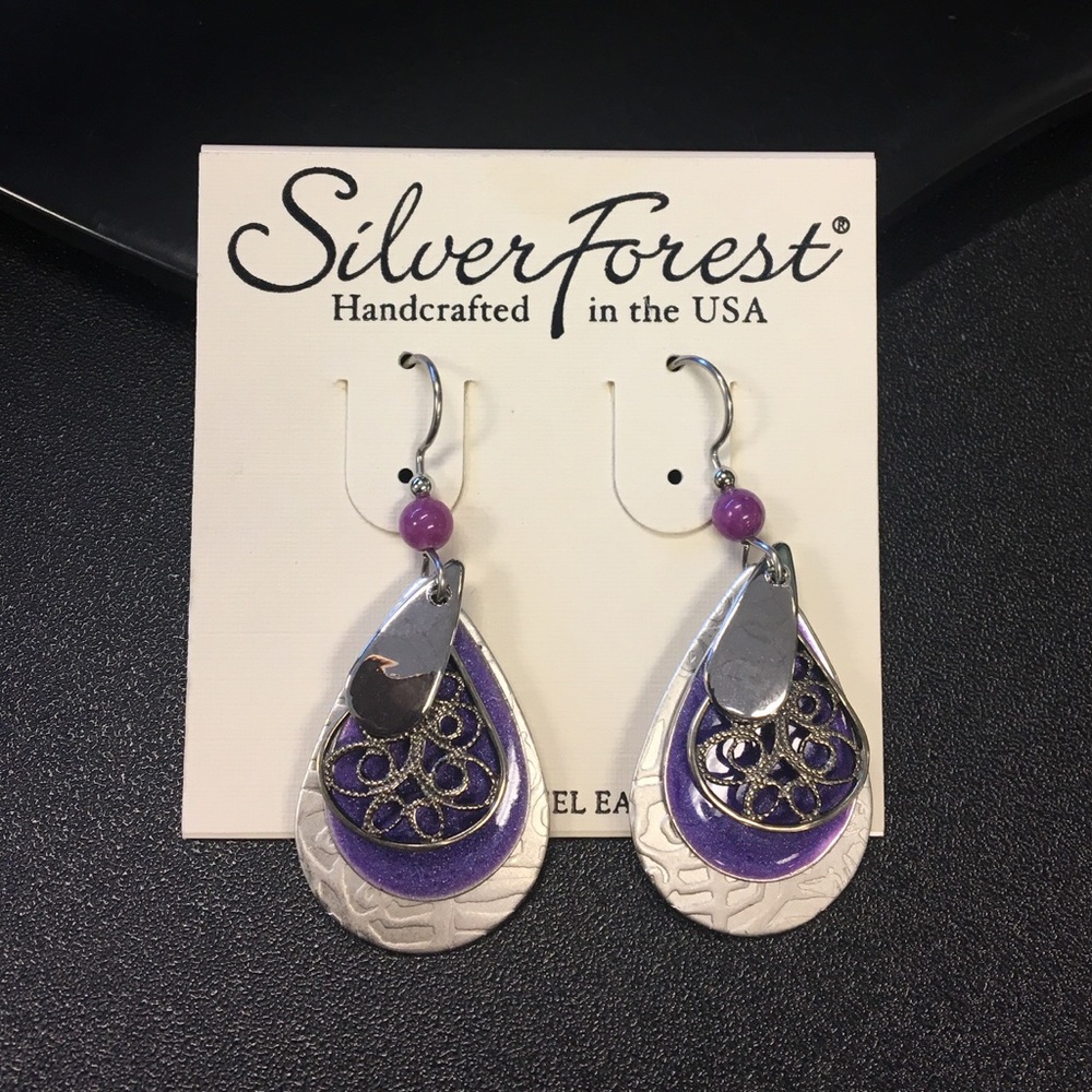 Silver Forest Purple Silver Dangle Earrings