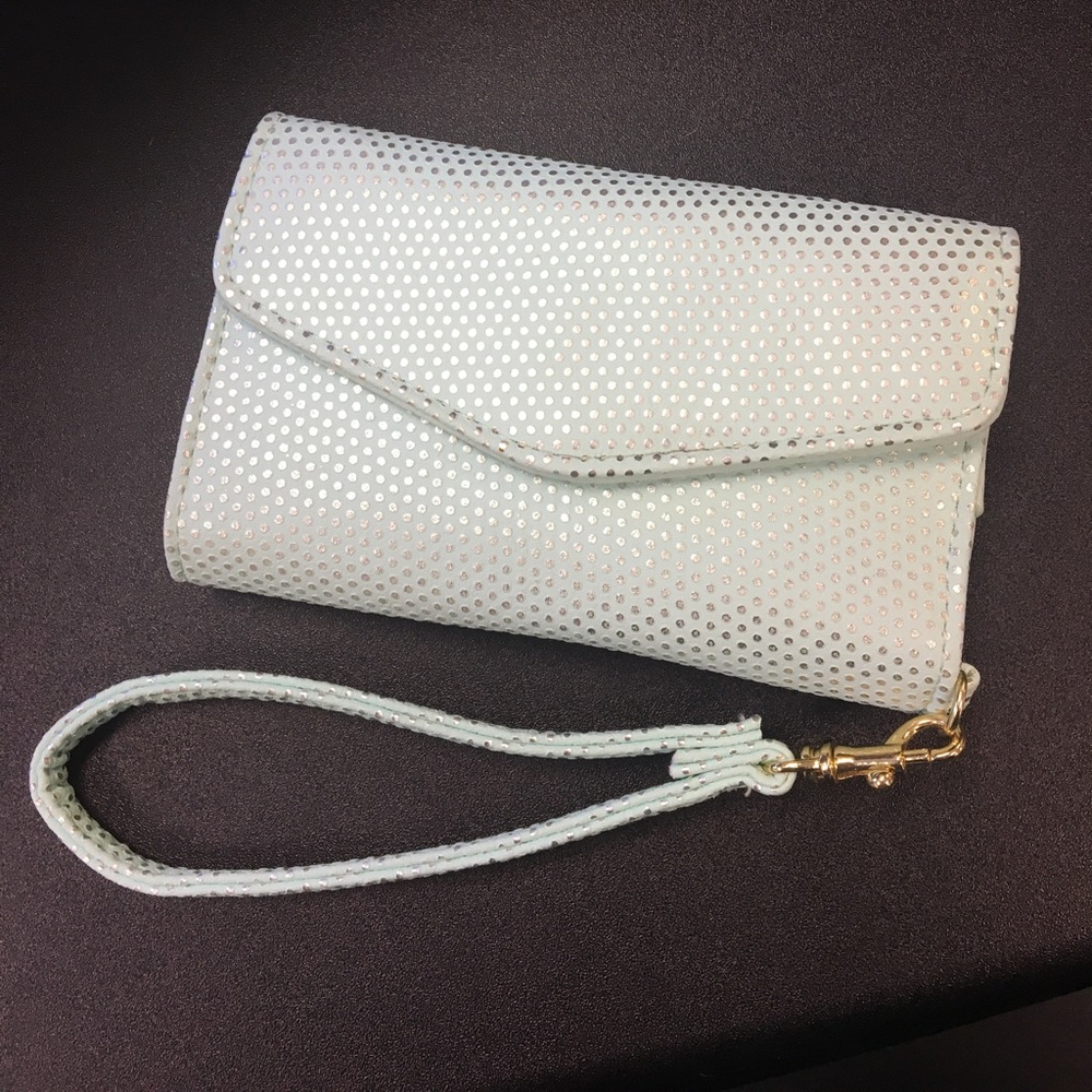 Mint Polka Dot Phone Wristlet Wallet