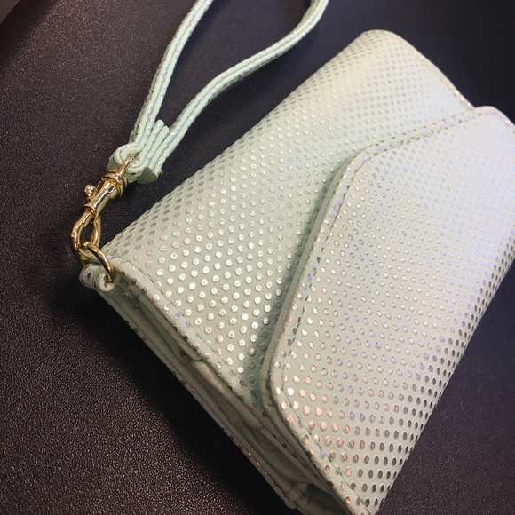 Mint Polka Dot Phone Wristlet Wallet - Picture 2 of 4