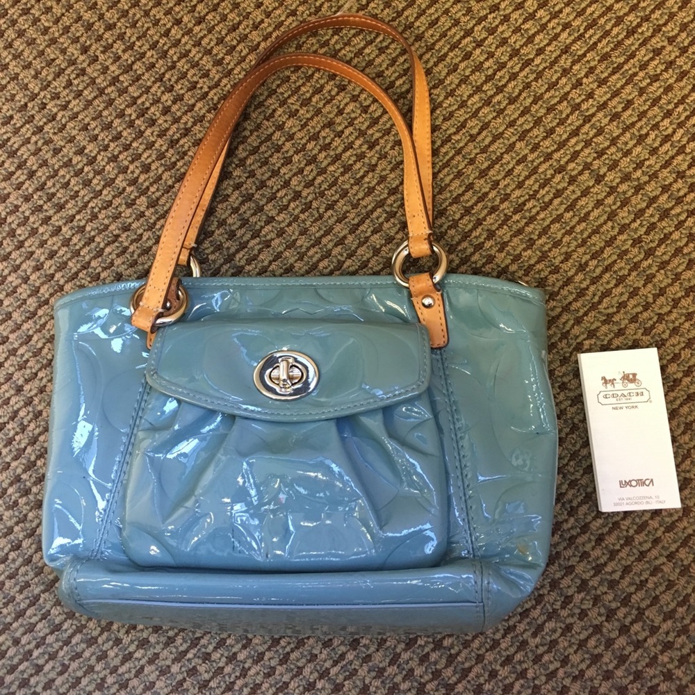 Authentic COACH Embossed Blue Leather Tote