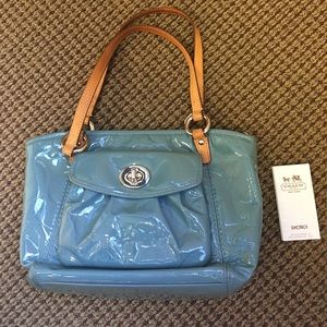 Authentic COACH Embossed Blue Leather Tote