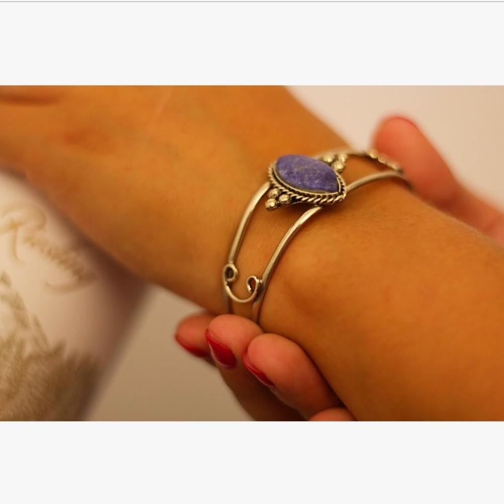 Dumortierite Semi Precious Stone Bangle - Picture 2 of 4