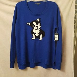 Boston Terrier Blue Sweater XL