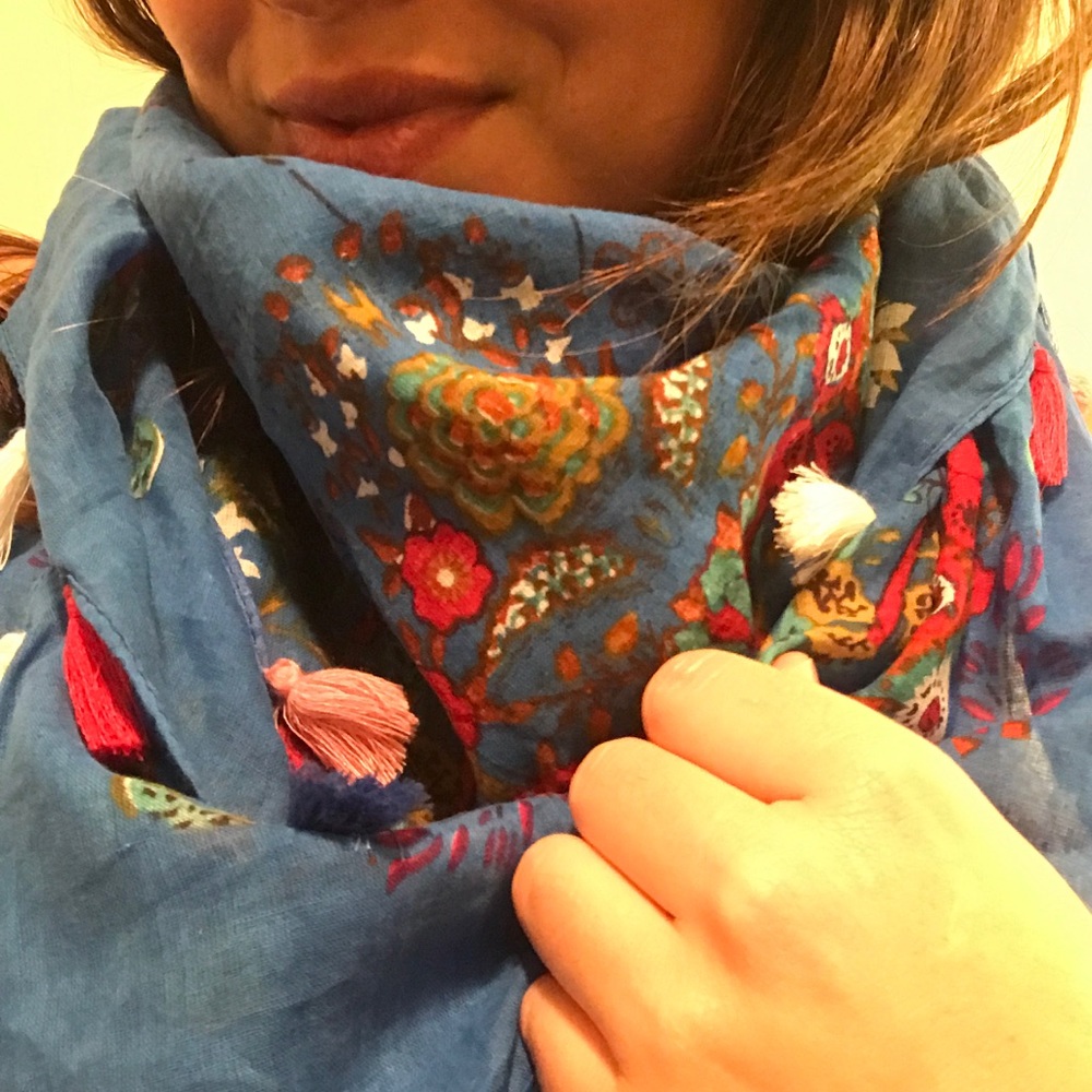 Blue and Flowery Detailed Scarf