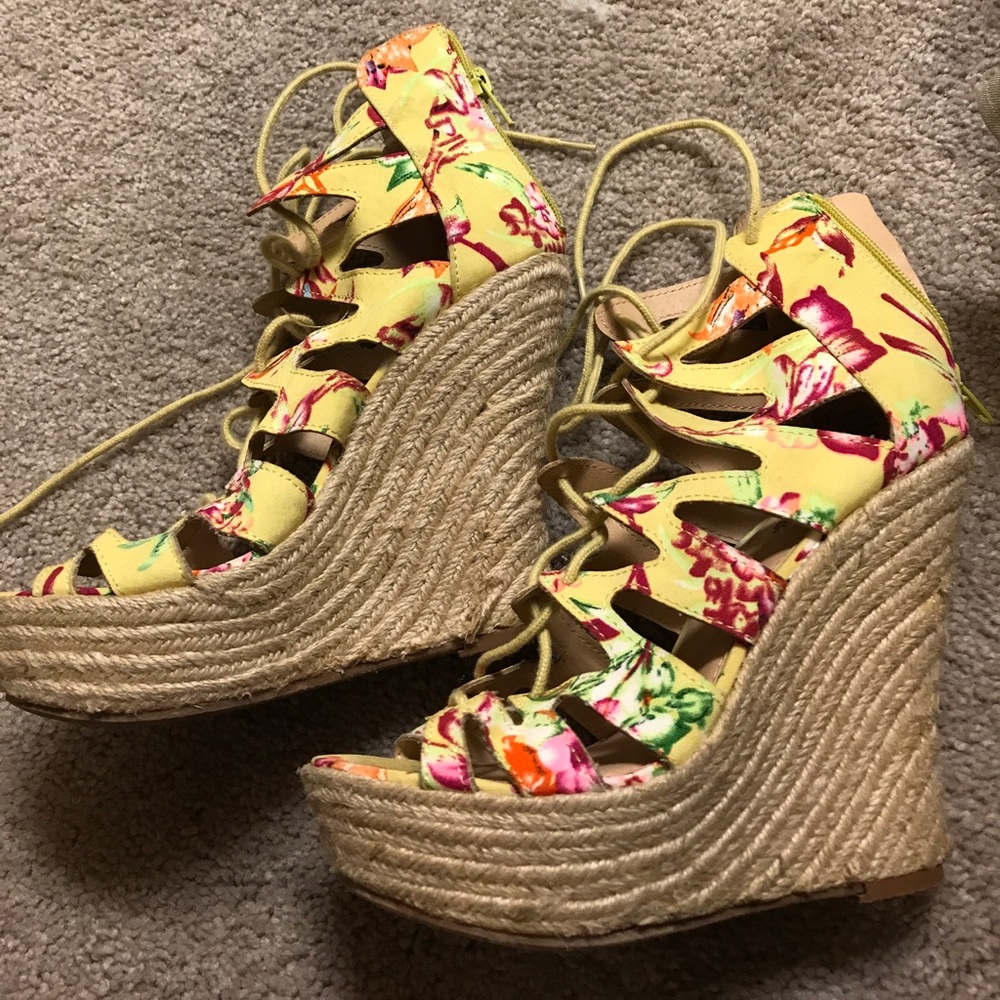 Yellow Floral Wedges