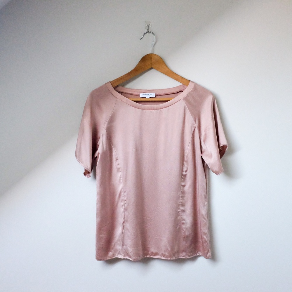 Blush pink Emerson Fry silk satin shirt