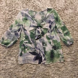 Sweet Pea by NY&Co sheer blouse with bow BACK sz L