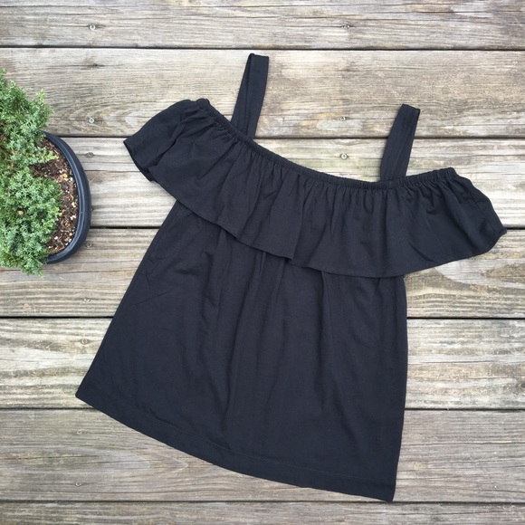 NWT J. Crew Black Off-Shoulders Ruffle Top - Picture 2 of 8