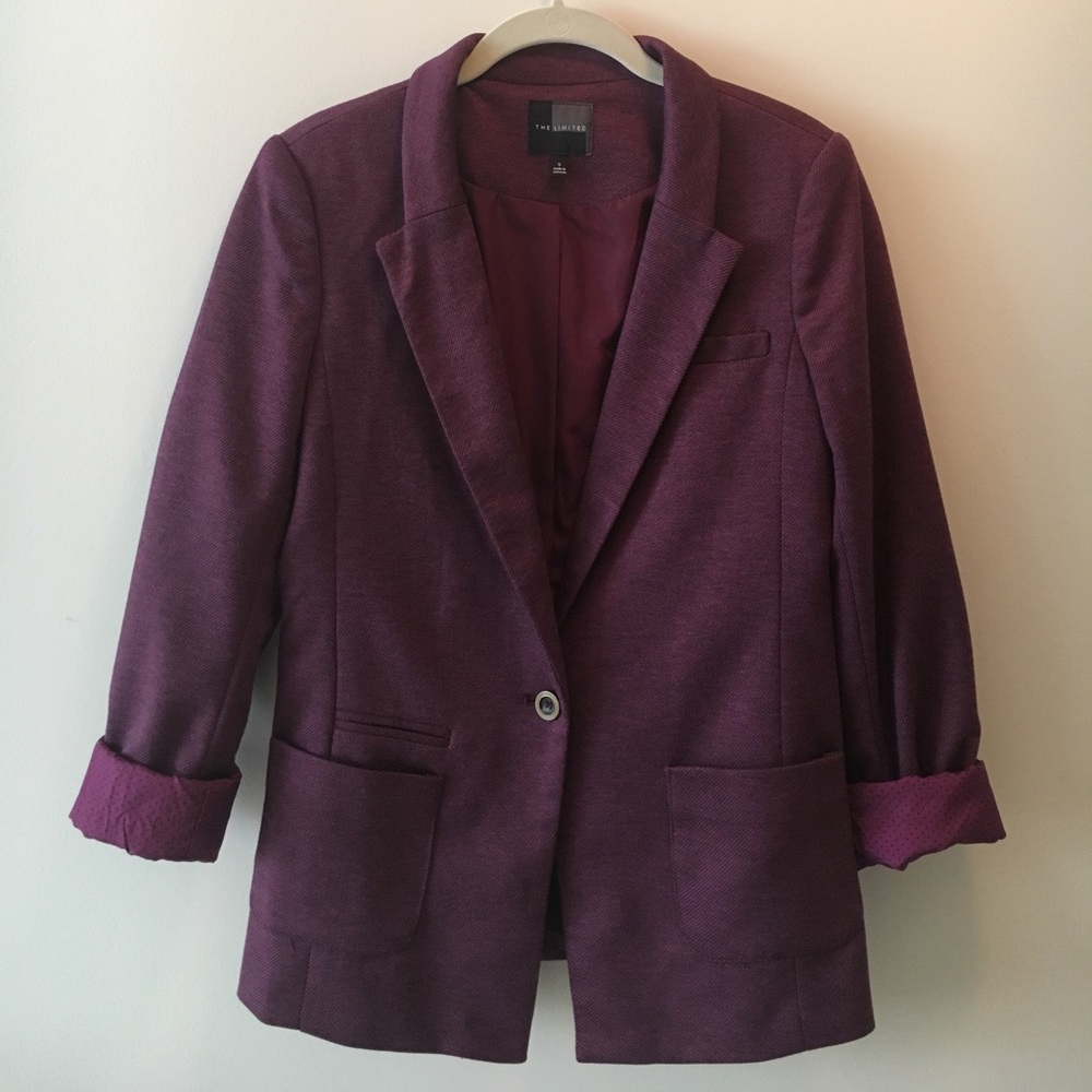 The Limited purple blazer with polka dot lining