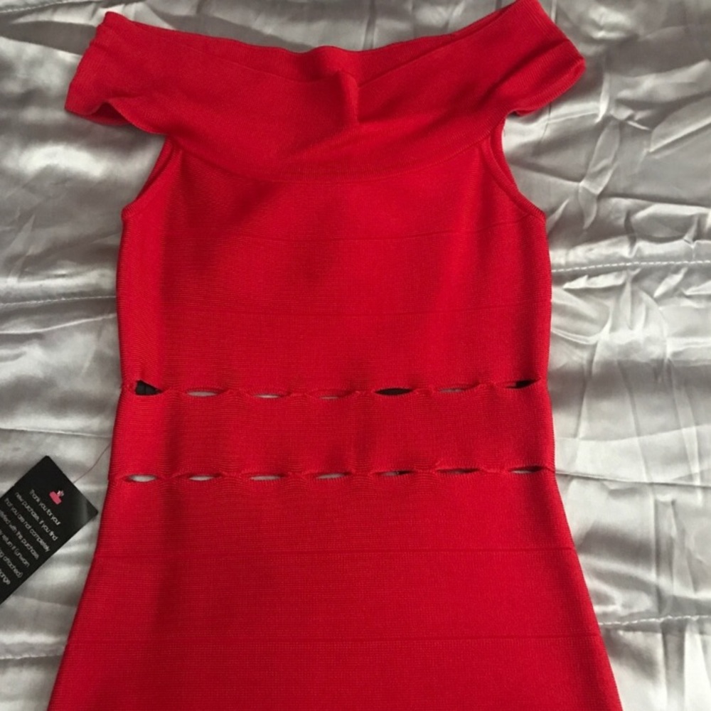Red bebe bandage dress
