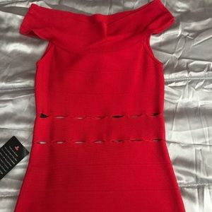 Red bebe bandage dress