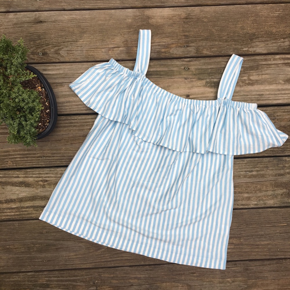NWT J. Crew Light Blue Striped Off-Shoulders Top - Picture 3 of 8