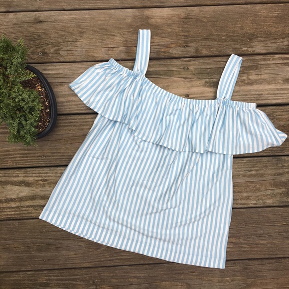 NWT J. Crew Light Blue Striped Off-Shoulders Top - Picture 3 of 8