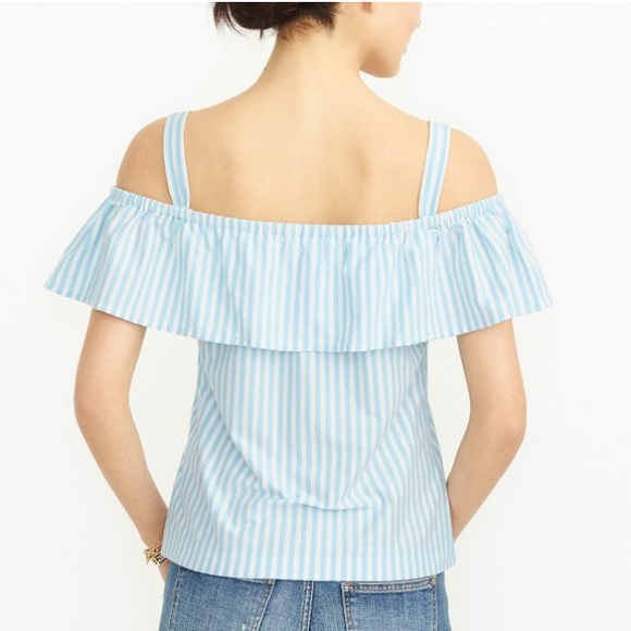 NWT J. Crew Light Blue Striped Off-Shoulders Top - Picture 2 of 8