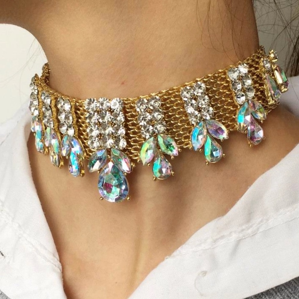 Rhinestone choker statement necklace