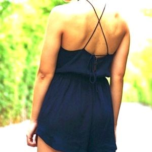 Zimmerman Silk navy playsuit with pockets