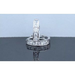 14k White Gold Hoop CZ Earrings