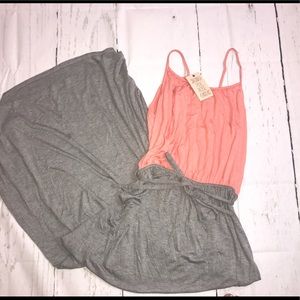 Pink rose NWT size L gray & peach maxi dress