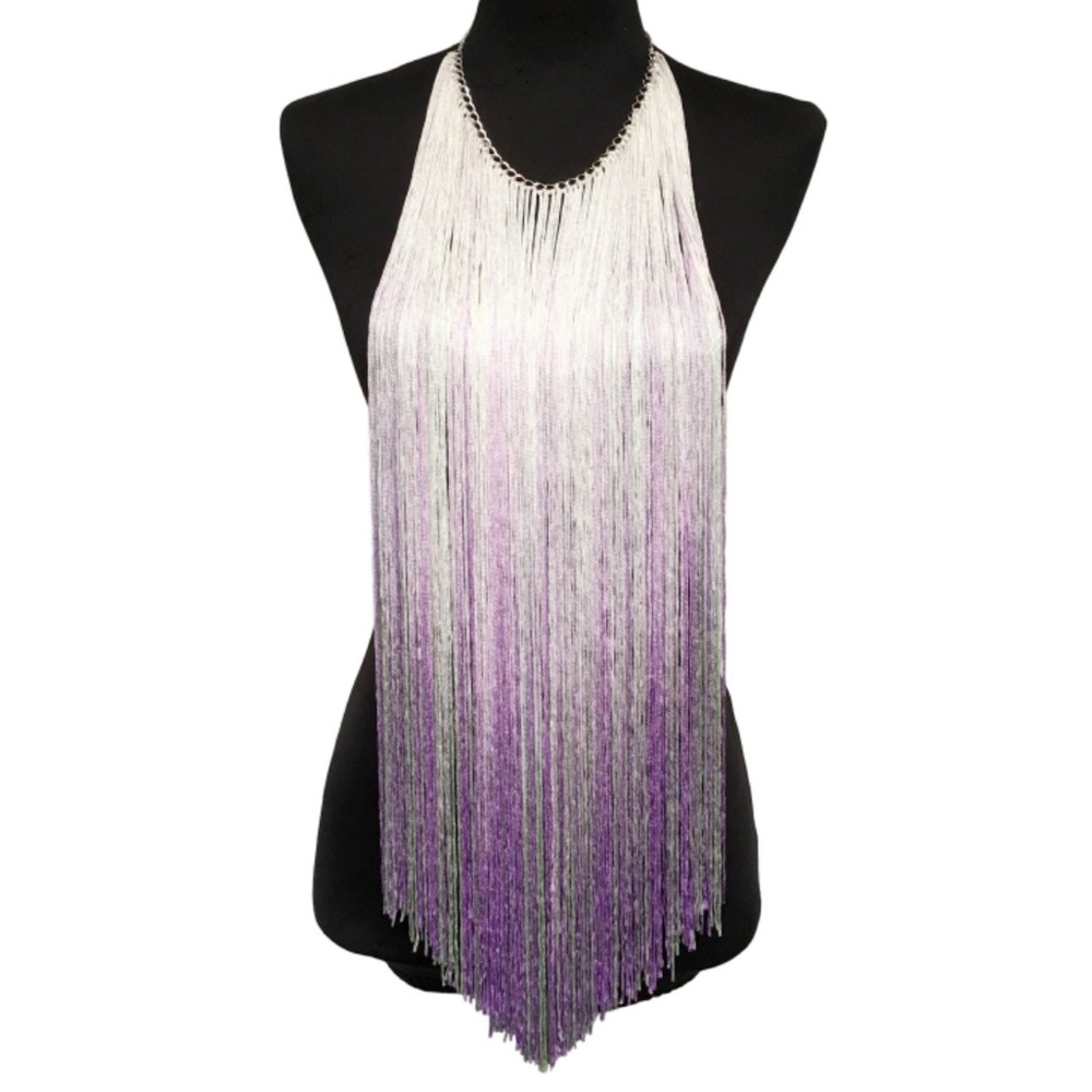 Waterfall yarn multicolor tassel necklace