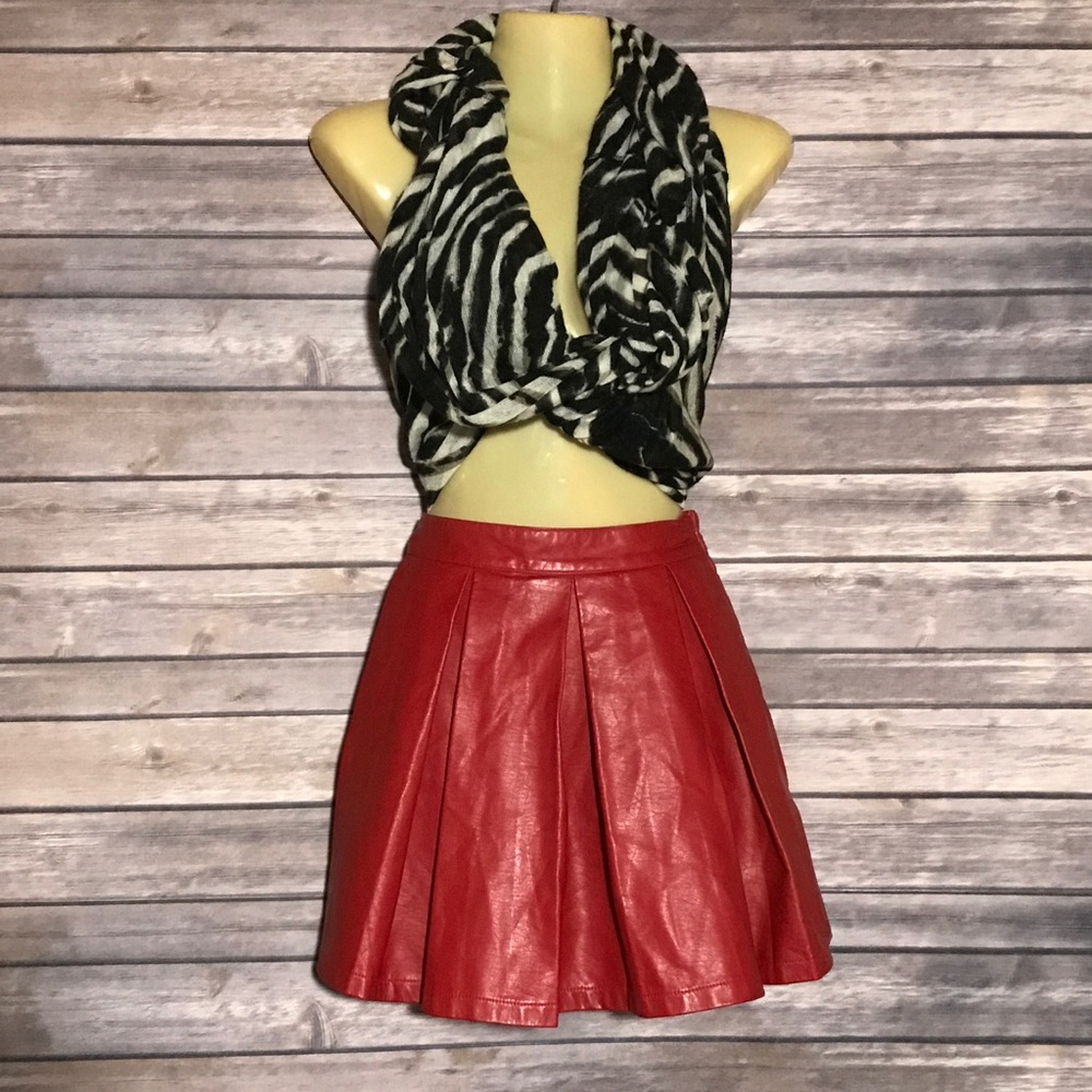 Leather red skirt pleated schoolgirl style