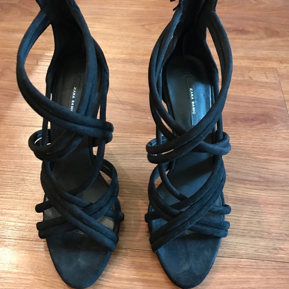 Women's black strappy heels