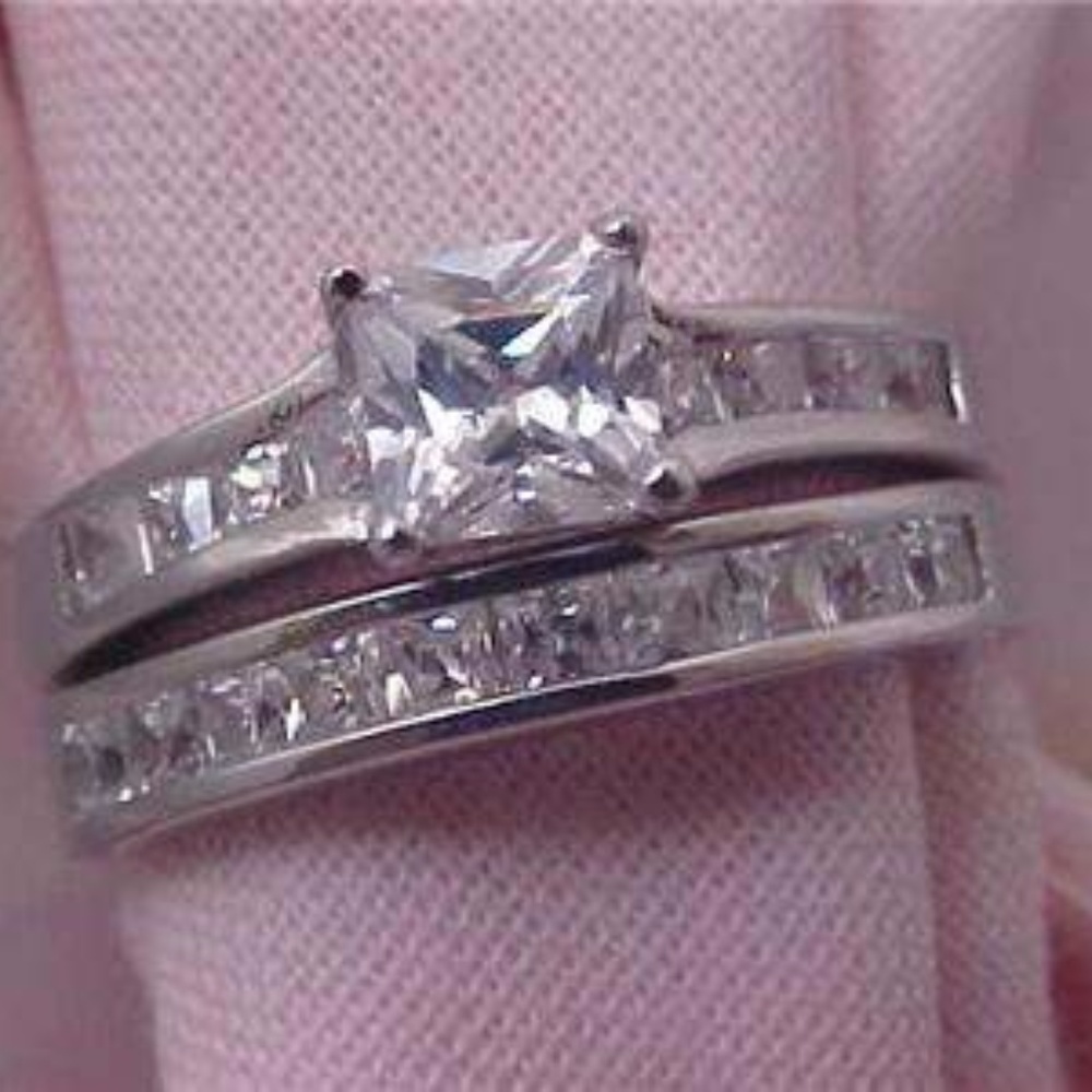 925 Sterling Silver Engagement Wedding Ring Set