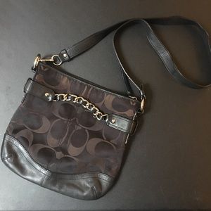 Black Coach crossbody purse (jacquard + leather)