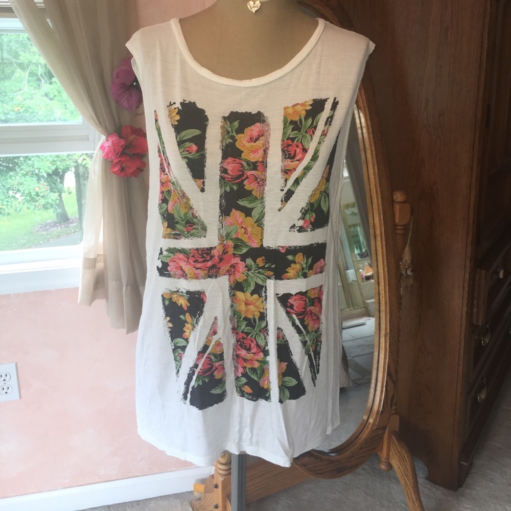 Floral British flag muscle tank