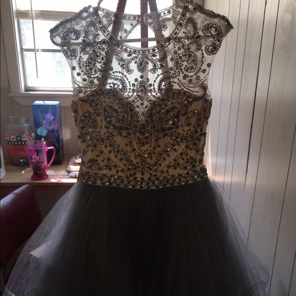 Grey 'Let's' homecoming dress. - Picture 3 of 5