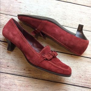 Red Suede Kitten Heels