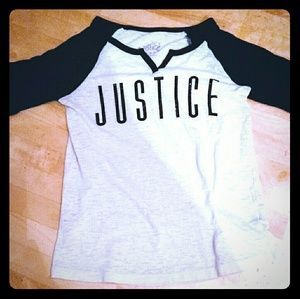 Justice tee white with black sleeves