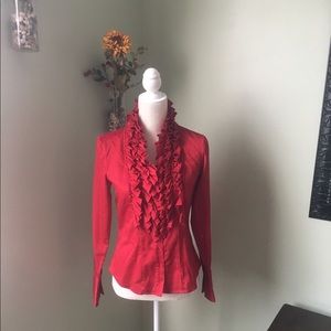 Antonio Melani Red Ruffled Button Down