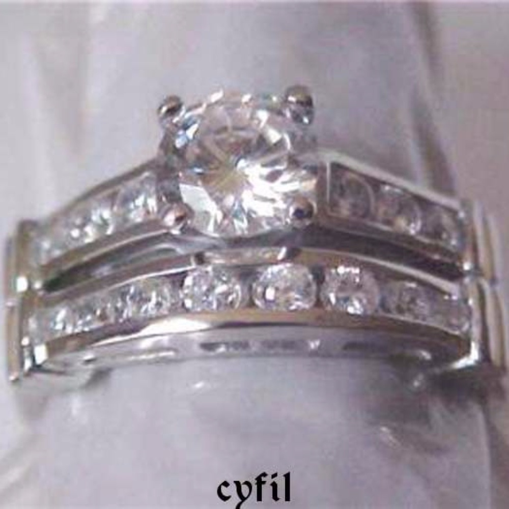 Sterling Silver Engagement Wedding Ring Set Size 5