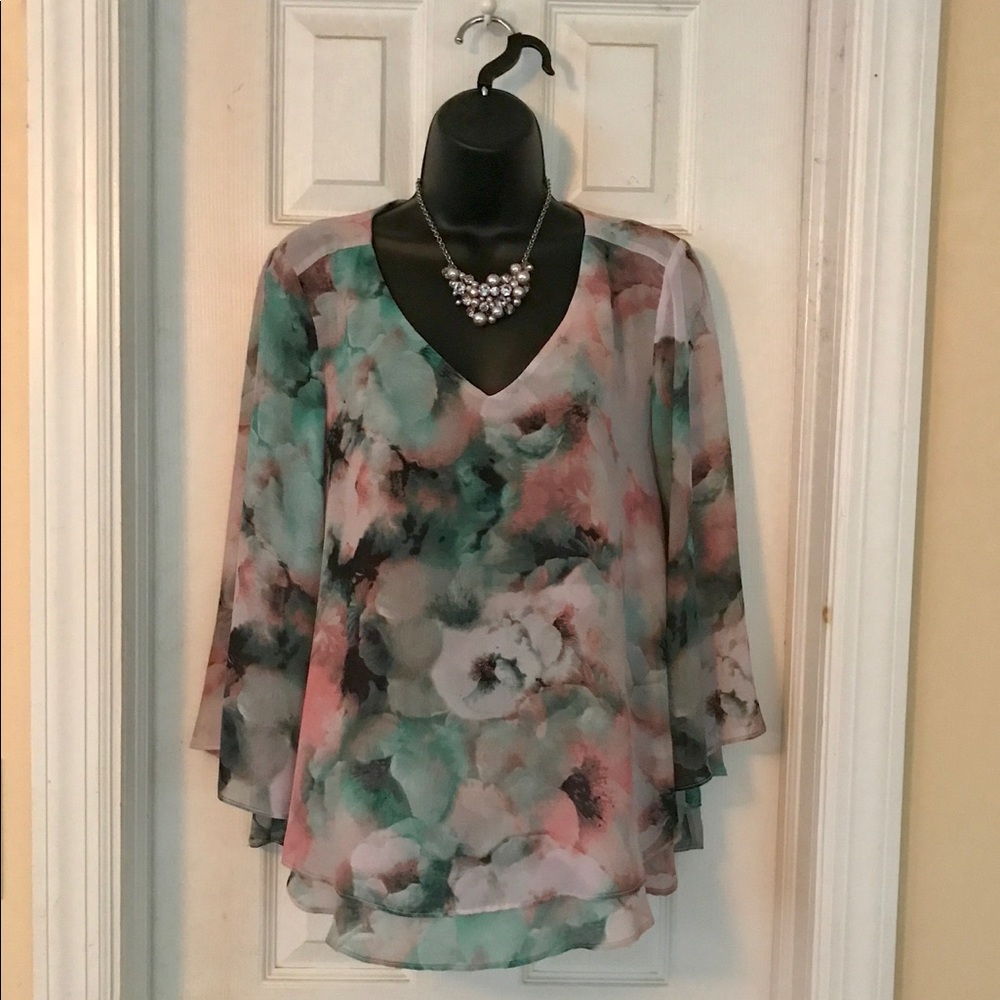 J. Lo Floral V Neck Dressy Blouse
