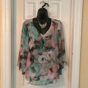 J. Lo Floral V Neck Dressy Blouse