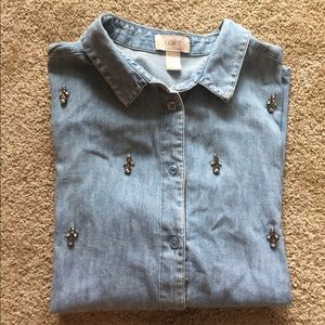 LOFT Denim Studded Button Up