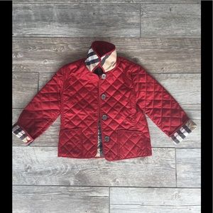 Red children's quilted Burberry jacket