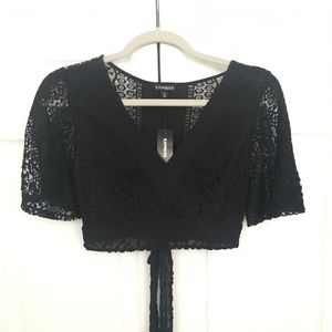 Express Crochet/Lace Black Crop Top