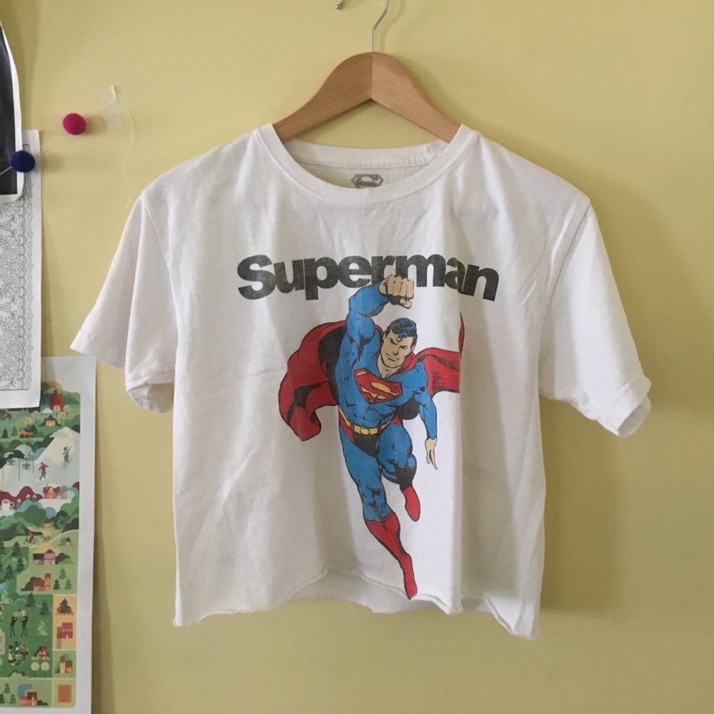 Superman raw edge crop top