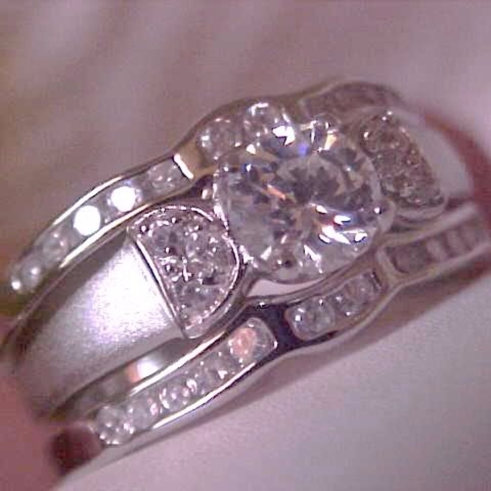 Sterling Silver Insert Wedding Ring Set Size 5