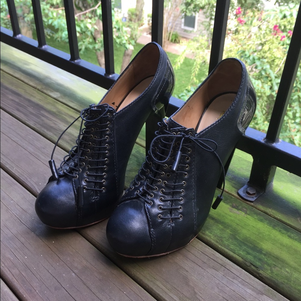 LAMB by Gwen Stefani black & gold platform booties