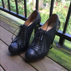 LAMB by Gwen Stefani black & gold platform booties