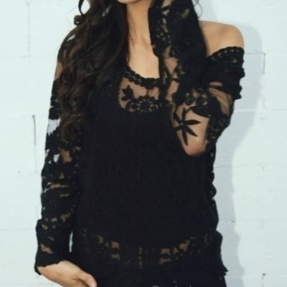 Semi sheer lace embroider crochet fits XS-M - Picture 5 of 8